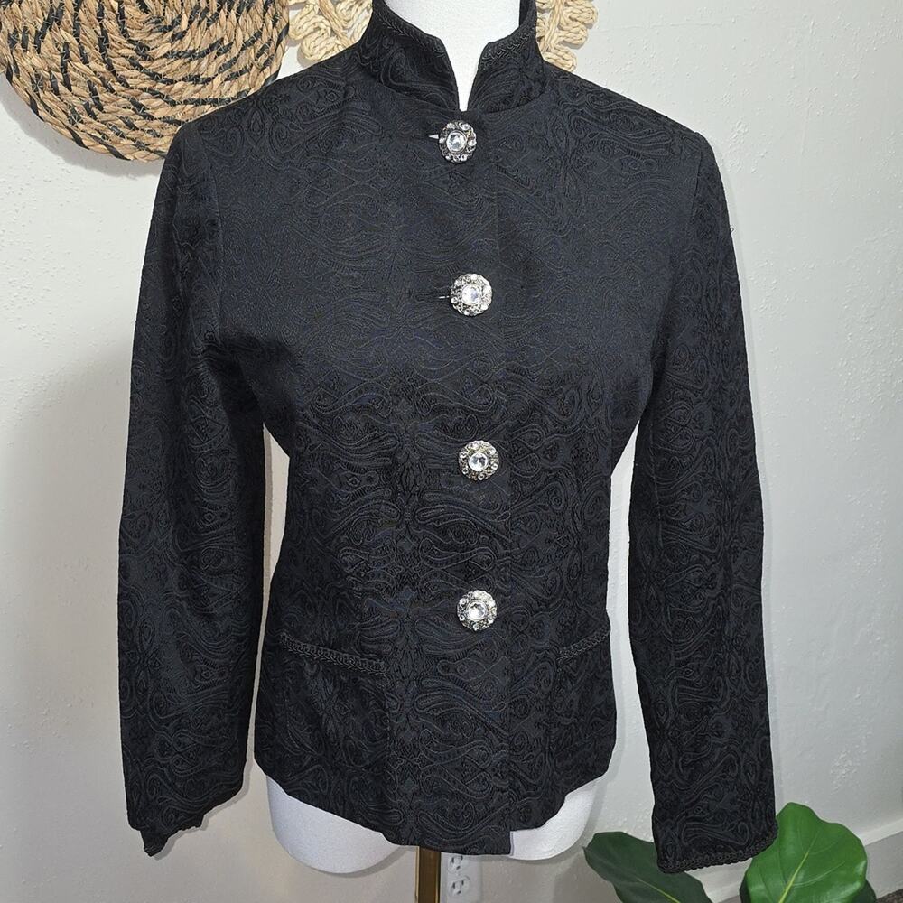 Field Manor Black Brocaded Blazer Jacket Womens S Edwardian Victorian Witchy EUC